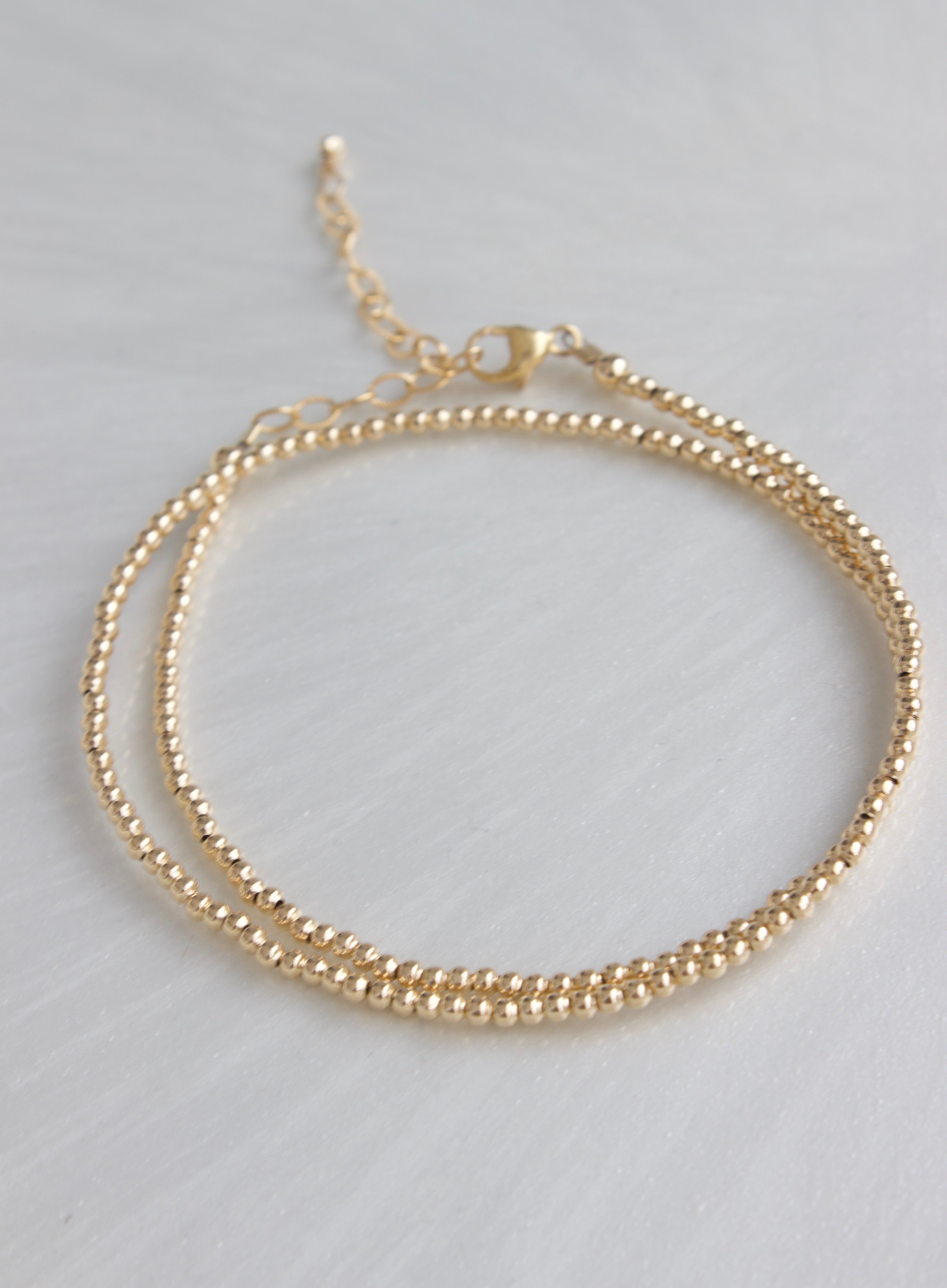 Double wrap beaded bracelet in gold filled design – versatile jewelry worn as bracelet or choker necklace, dainty everyday accessory