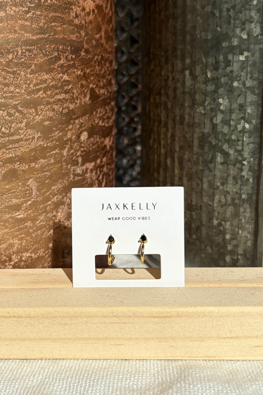 JaxKelly Open Mini Hoop - Black CZ - Gold Earrings