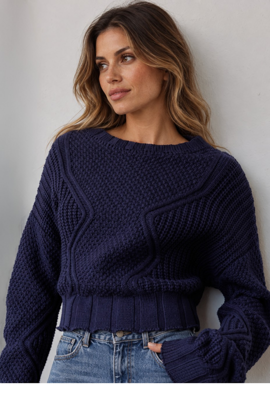 blue textured cropped sweater