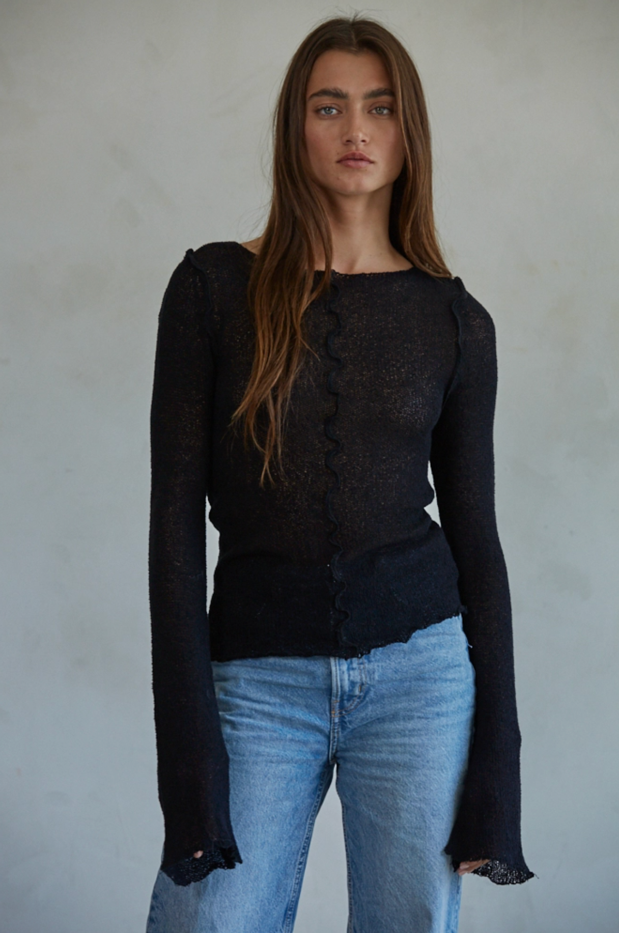 By Together Knit Long Sleeve See Through Asymmetrical Top - Rosie Karma