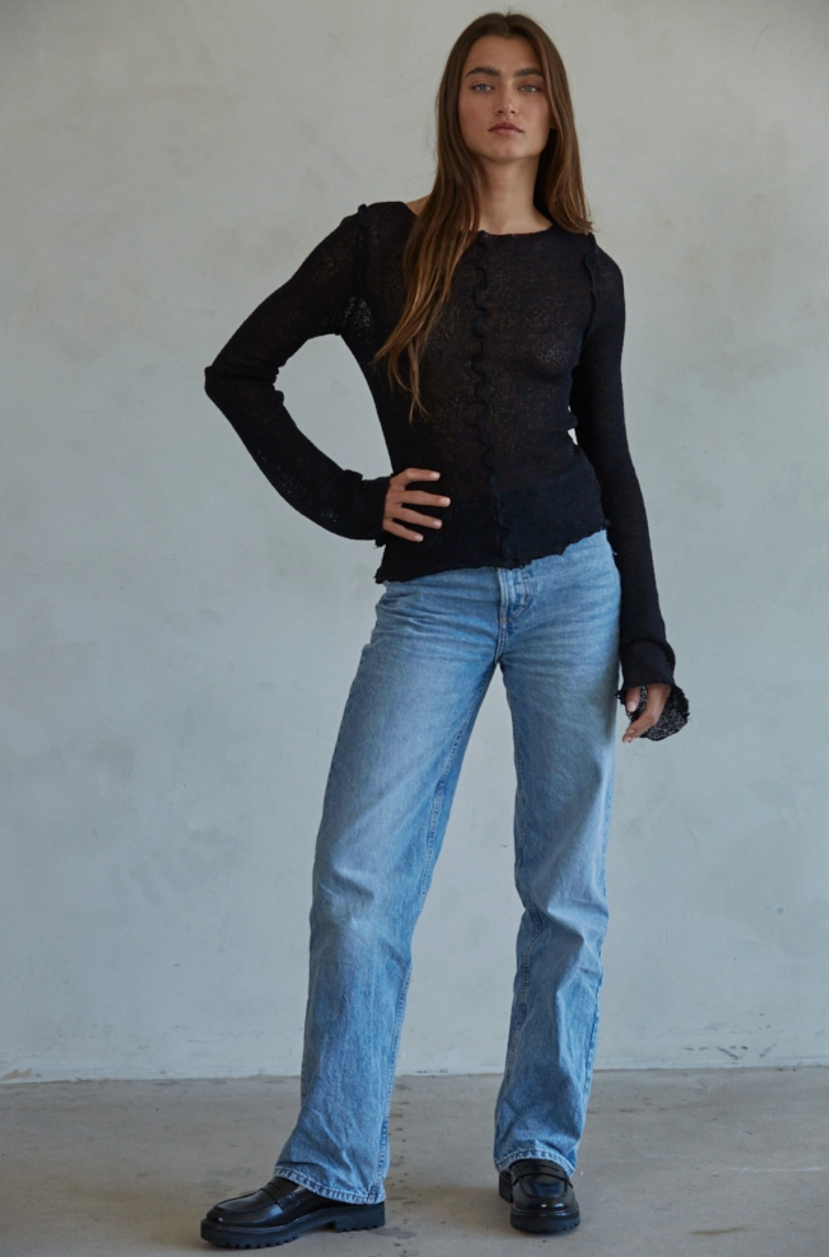 By Together Knit Long Sleeve See Through Asymmetrical Top - Rosie Karma