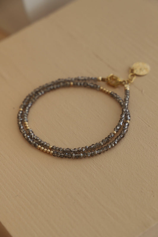 Black diamond crystal double wrap bracelet with gold accents – versatile bracelet or choker necklace for women