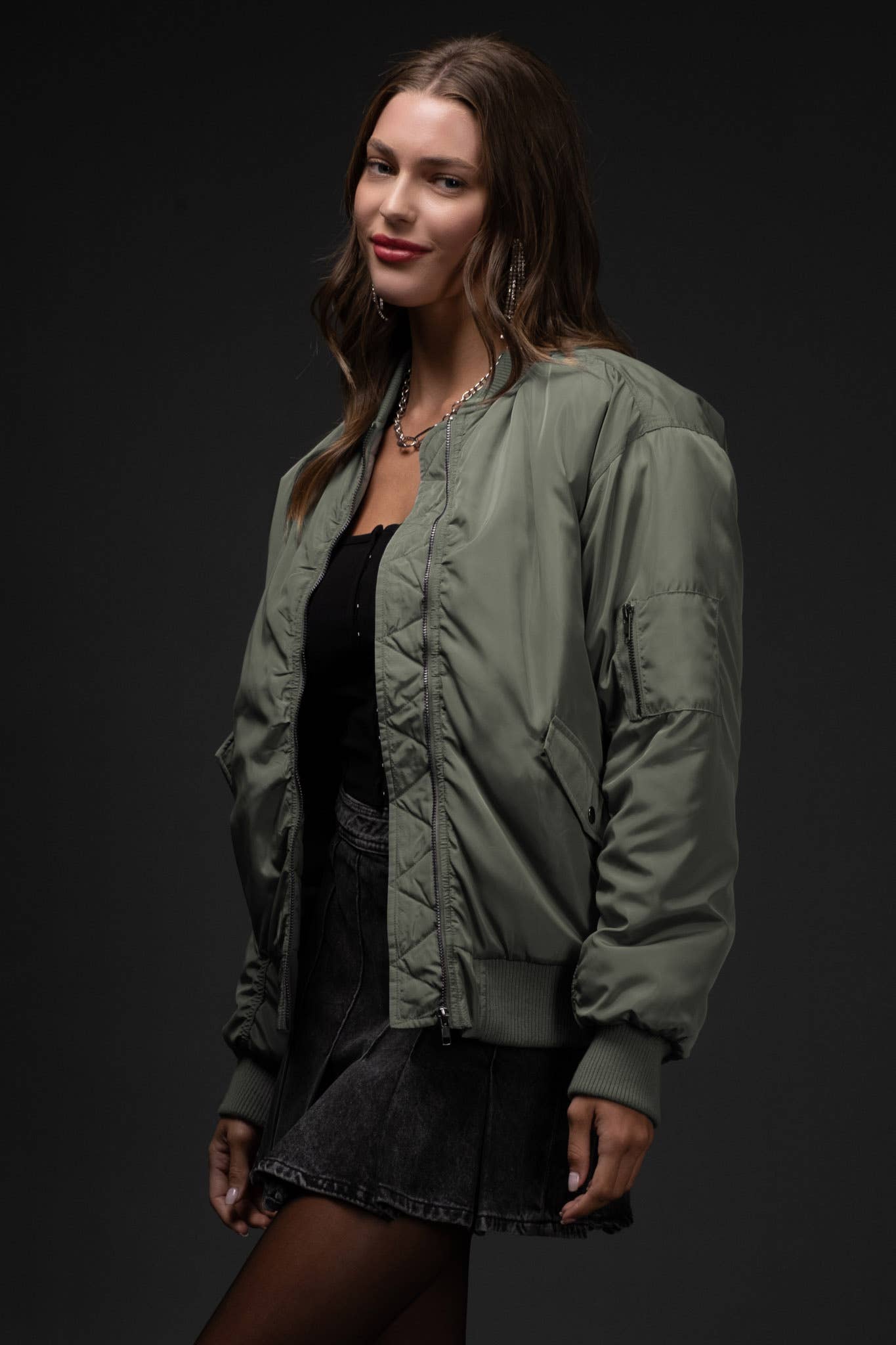 Blu Pepper Bomber Jacket with Ruched Back - Rosie Karma