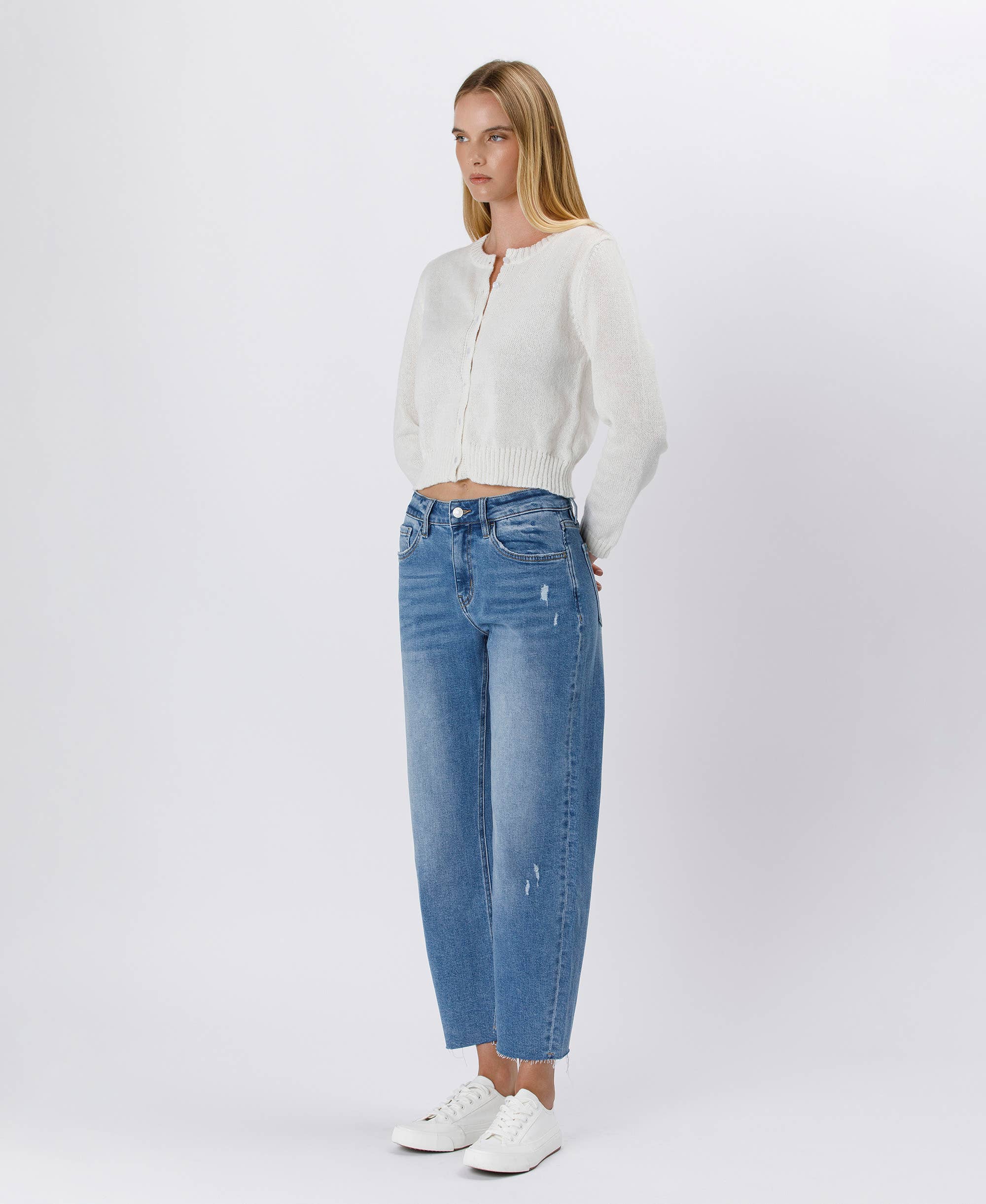 Lovervet by VERVET High Rise Mild Barrel Jeans: Her Possession - Rosie Karma