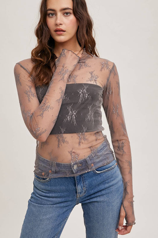 Bluivy Floral Embroidery Lace Mesh Layering Top - Rosie Karma