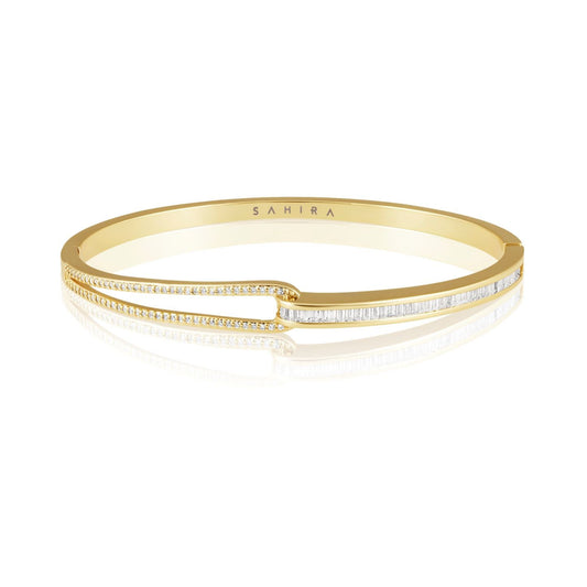 Gold bracelet with diamond accents on a white background