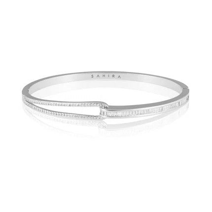 Silver bracelet with 'Sahira' branding on a white background