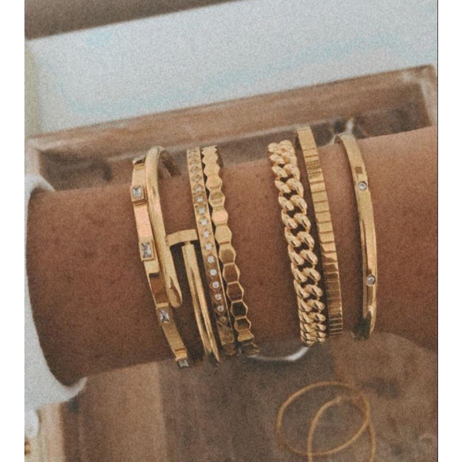 Sahira Axel Nail Bracelet – 18K Gold Plated Edgy Nail Bangle | Hypoallergenic + Tarnish Resistant