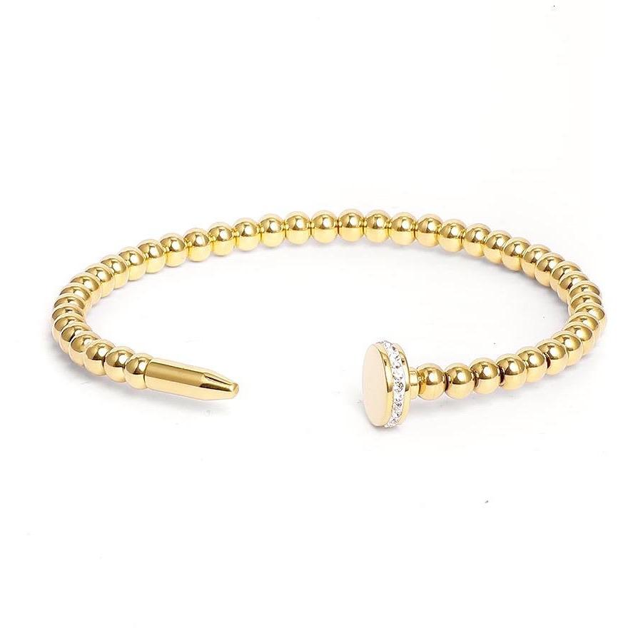 beaded nail bracelet with gold finish and CZ stones – waterproof, hypoallergenic, stylish boutique jewelry for women