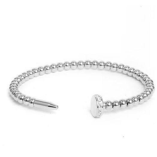 beaded nail bracelet with silver finish and CZ stones – waterproof, hypoallergenic, stylish boutique jewelry for women