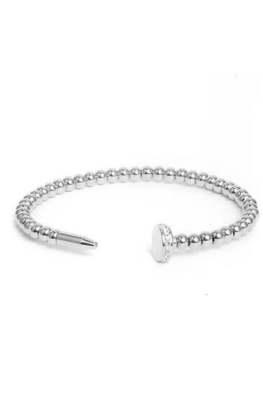 silver beaded nail bracelet
