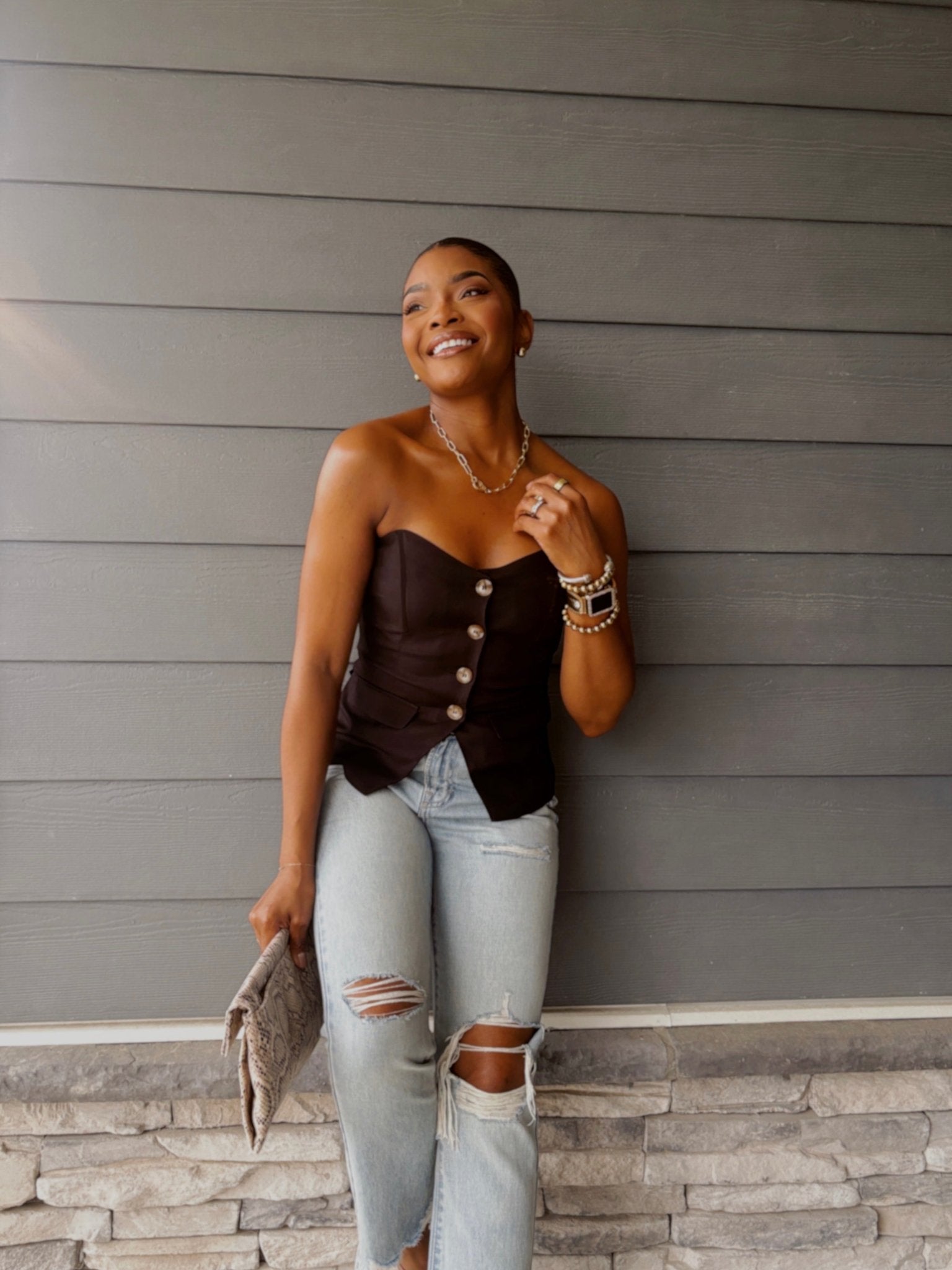 Black Buttoned Tube Top | Sleek Strapless Statement Piece - FINAL SALE