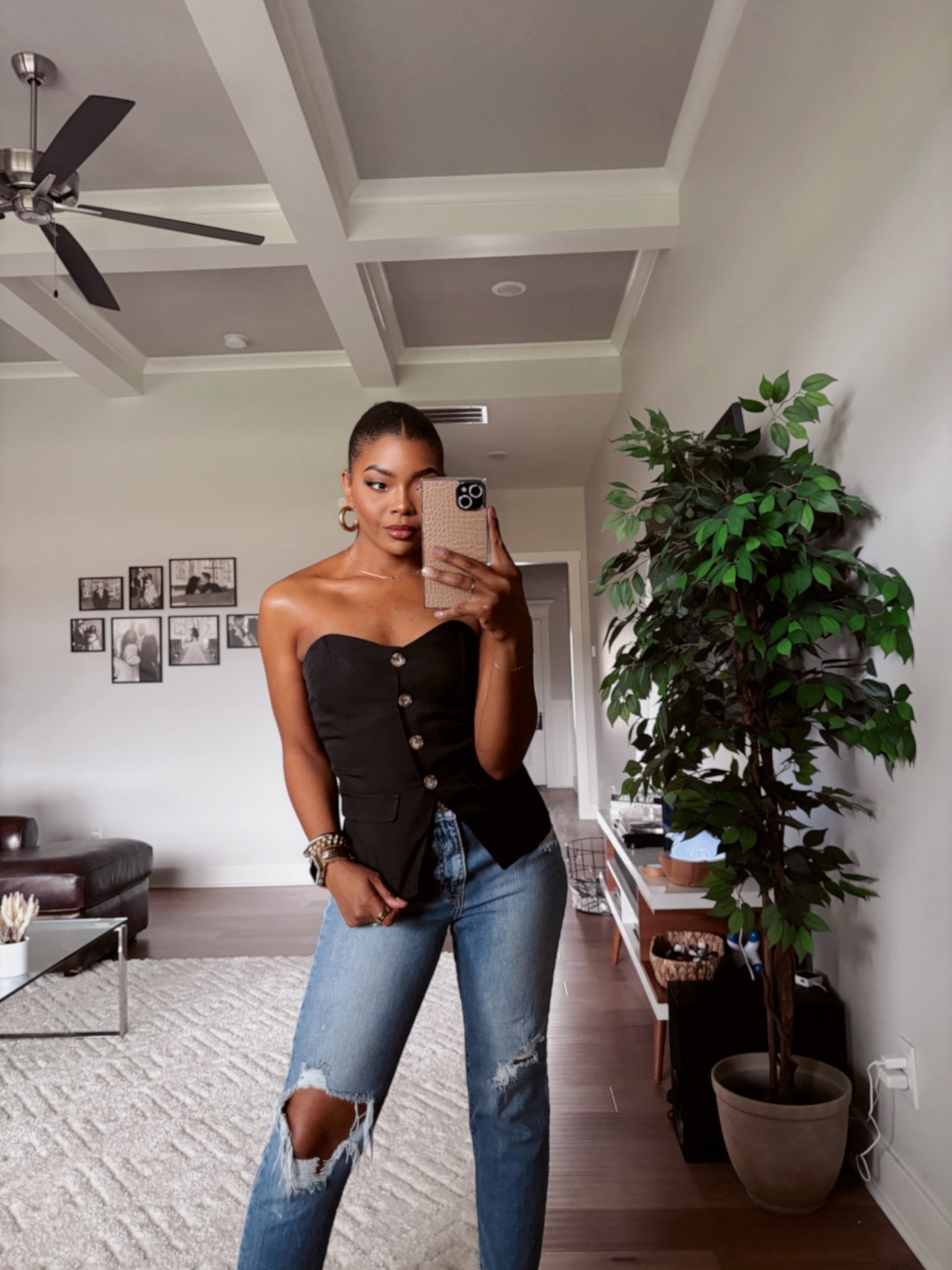 Black Buttoned Tube Top | Sleek Strapless Statement Piece - FINAL SALE