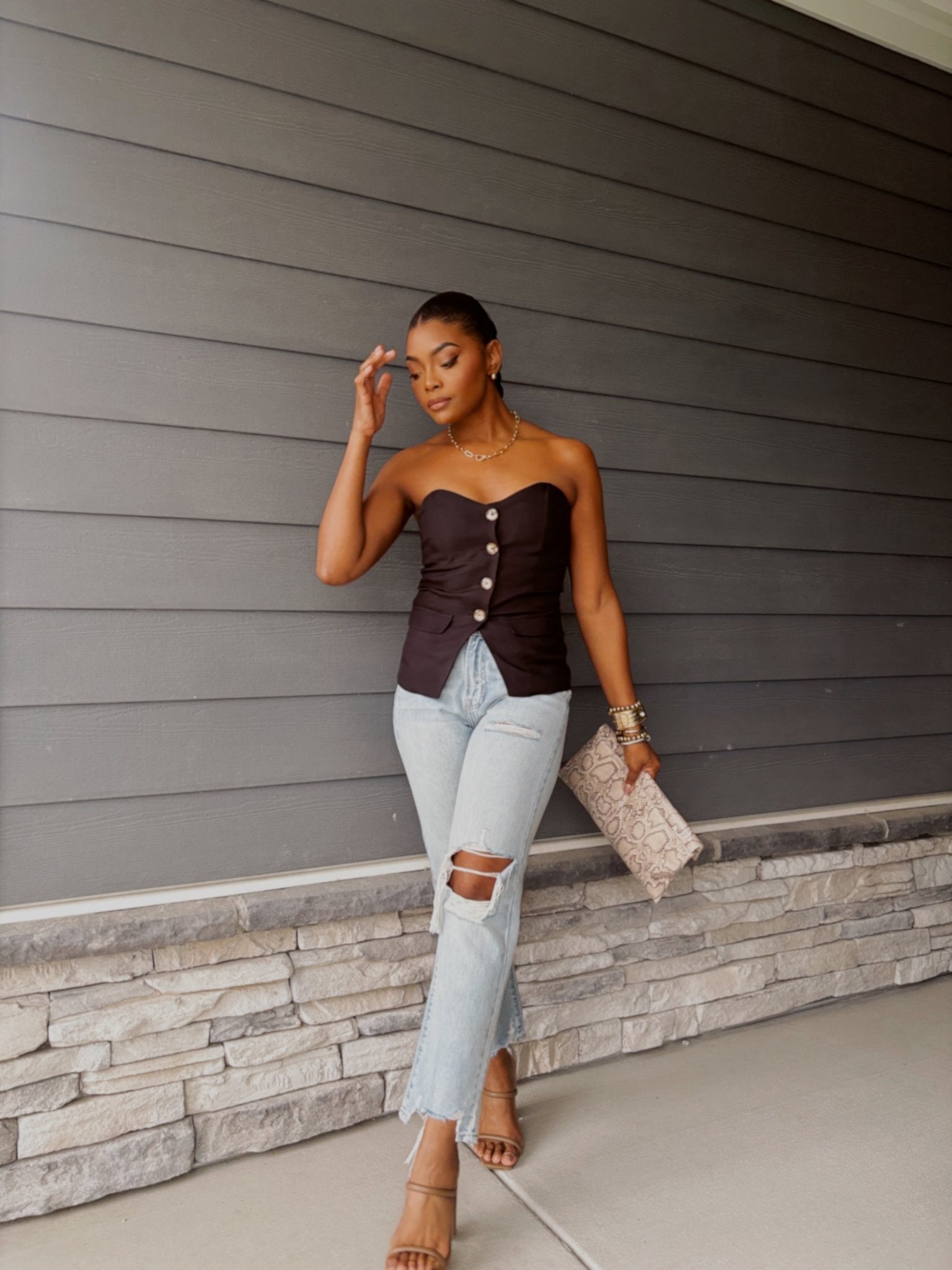 Black Buttoned Tube Top | Sleek Strapless Statement Piece - FINAL SALE