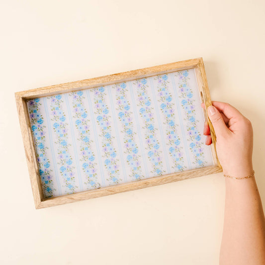 The Darling Effect Rectangle Wood Enamel Tray-Petal Parade Blue