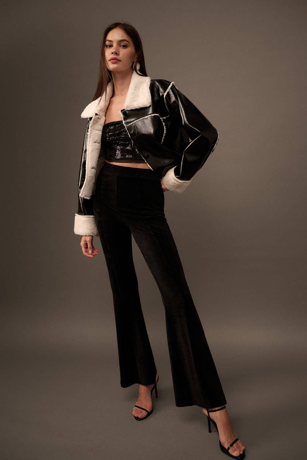Promesa Solid High Waist Fitted Flared Corduroy Pants: BLACK - Rosie Karma