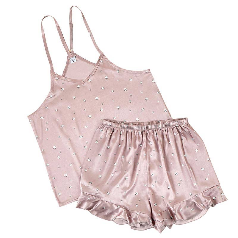 Bella Sleep + Spa Cami + Ruffled Short Satin Pajamas- Cotton Blossom - Rosie Karma