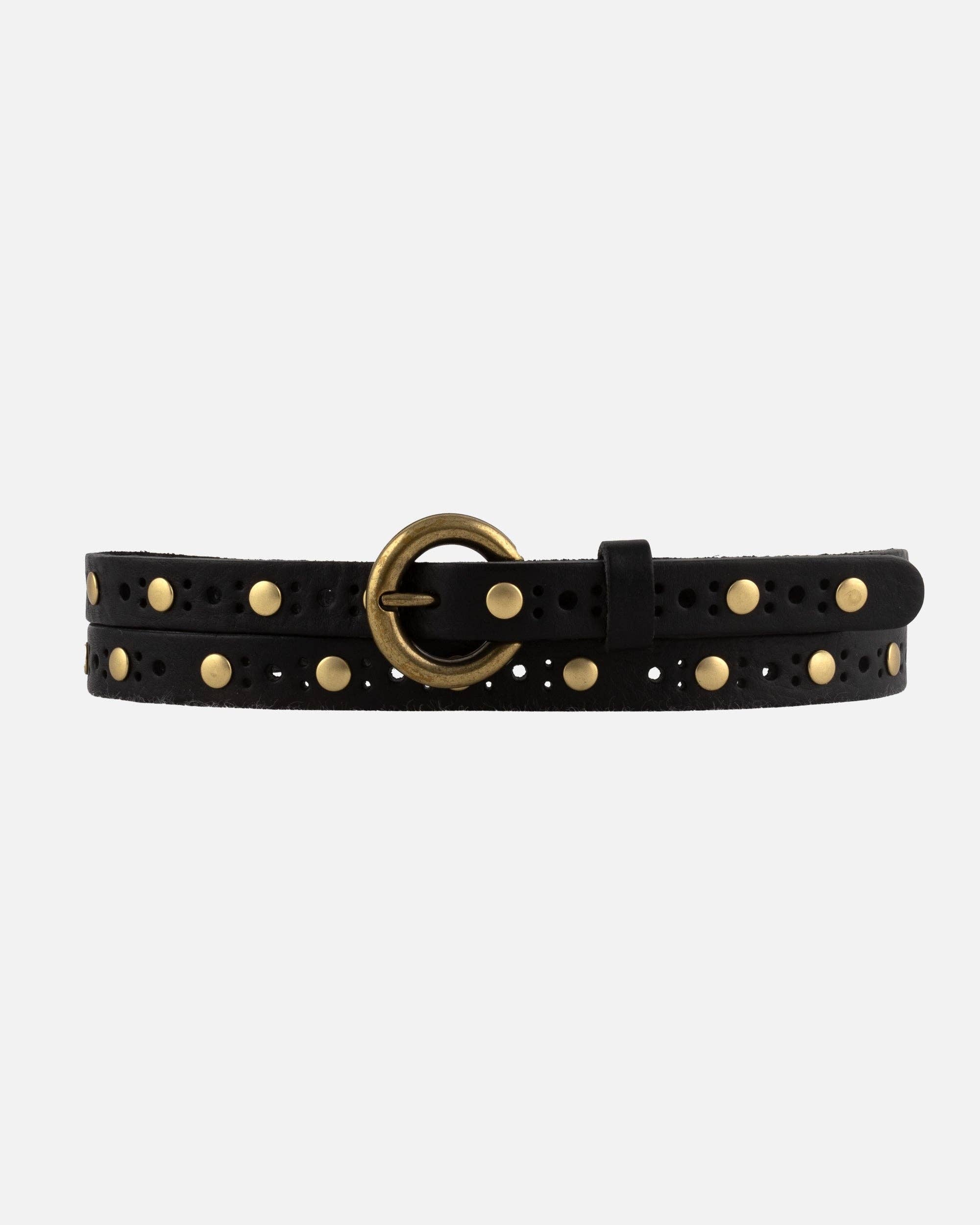 Skinny Leather Belt Chloe – Handmade premium leather belt with gold buckle and boho studs
