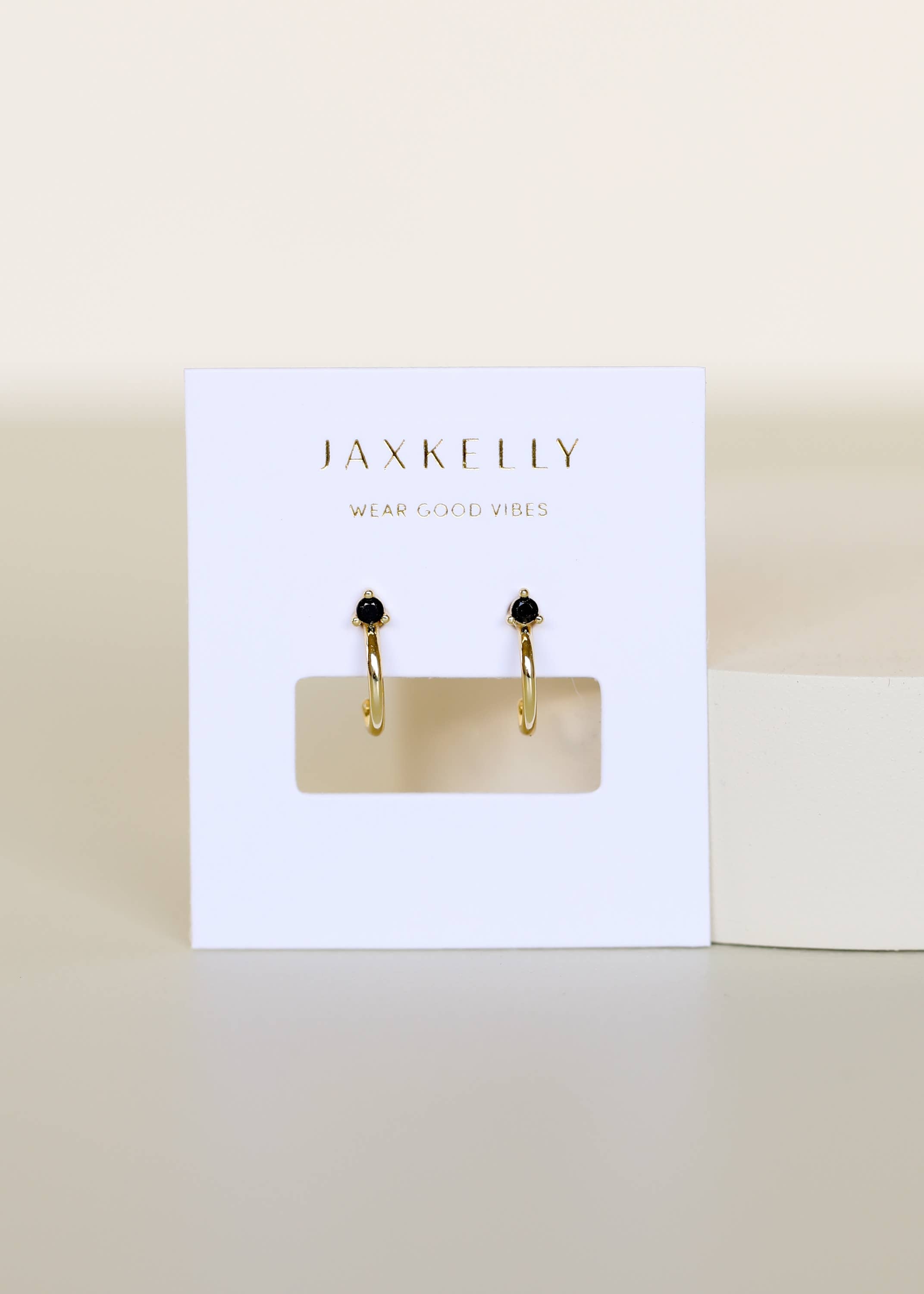 JaxKelly Open Mini Hoop - Black CZ - Gold Earrings