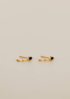 JaxKelly Open Mini Hoop - Black CZ - Gold Earrings