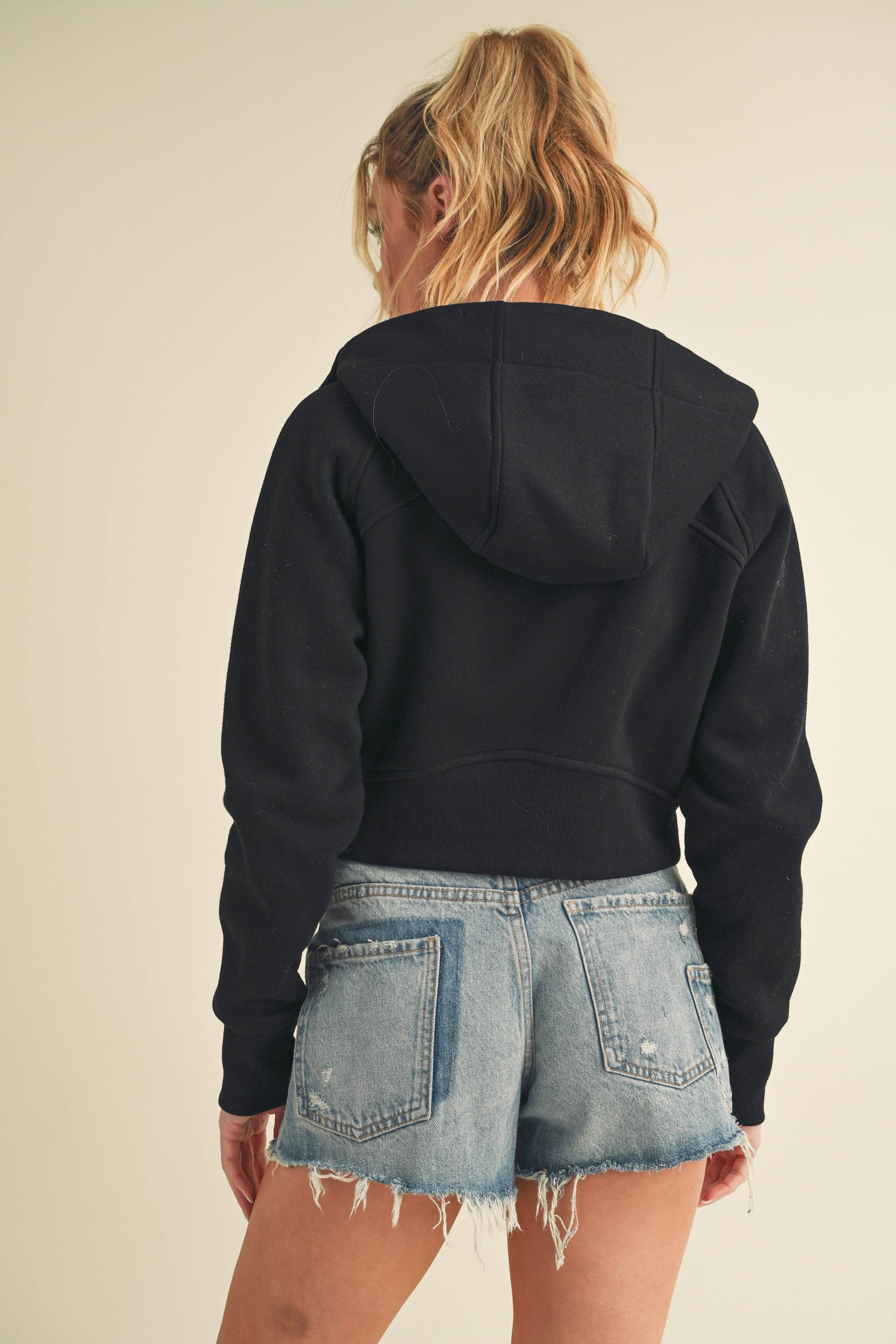 AEMI + CO The Deva Cropped Hoodie: Black - Rosie Karma