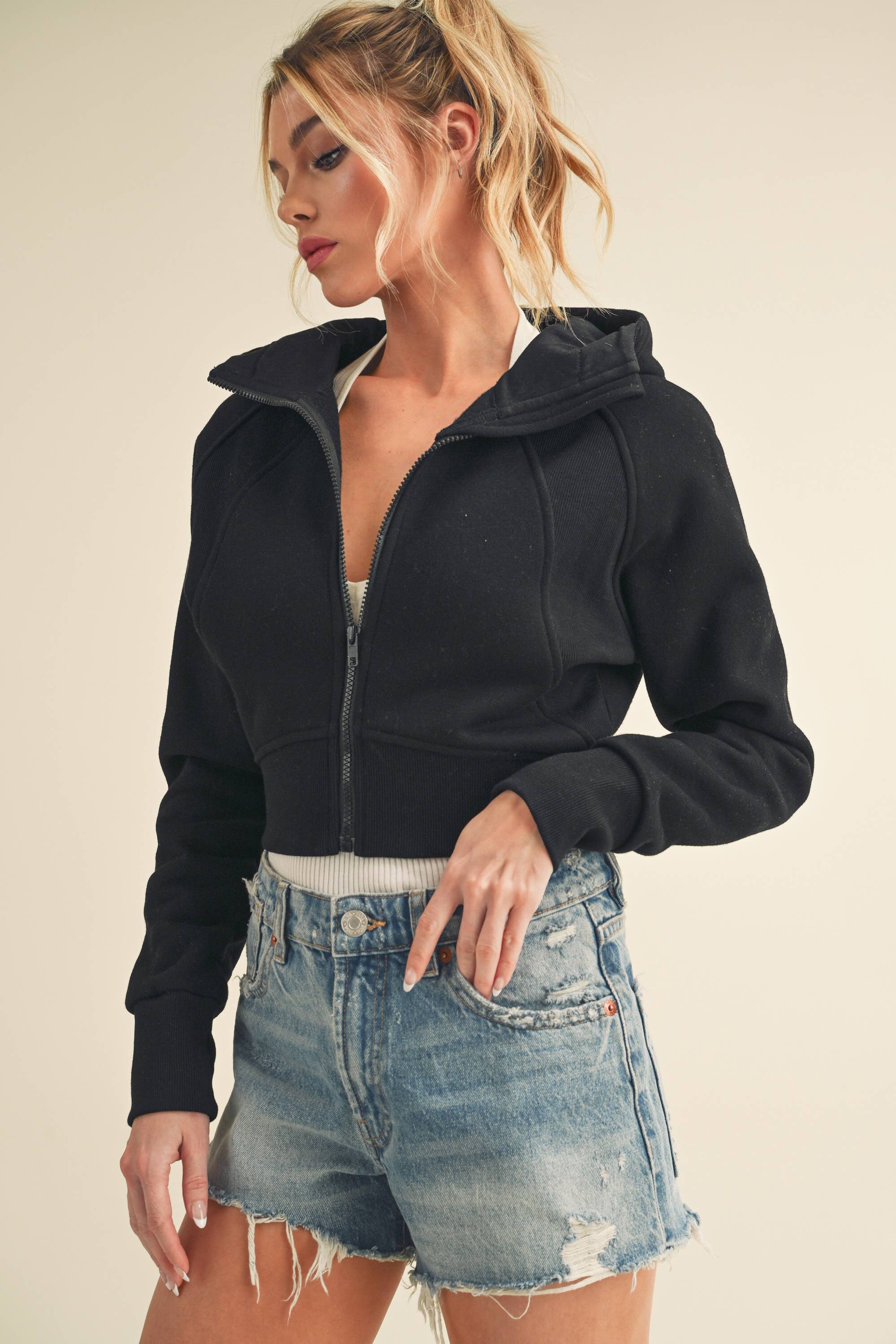 AEMI + CO The Deva Cropped Hoodie: Black - Rosie Karma