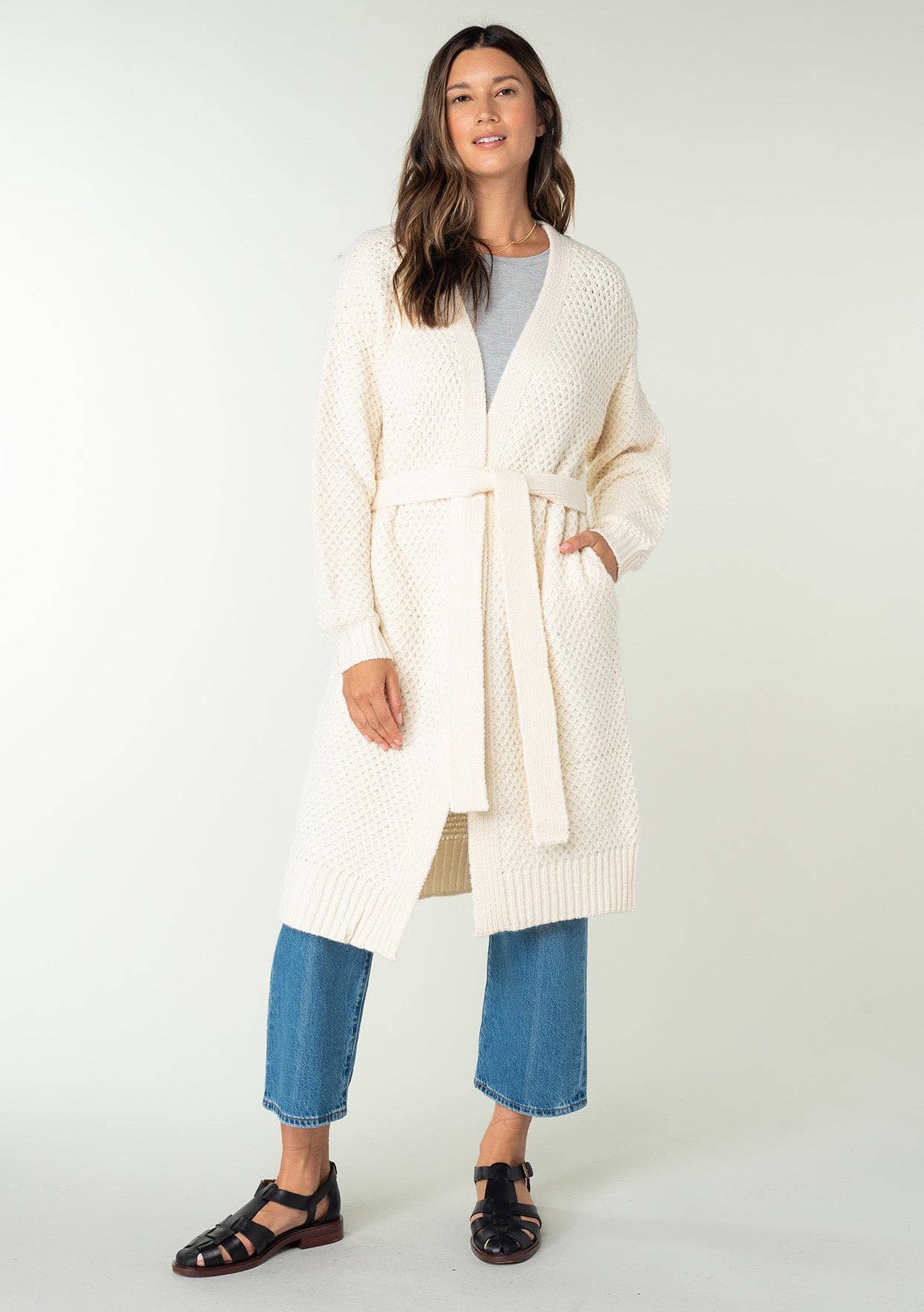 Lovestitch Long Sleeve Honeycomb Tie Front Cardigan - Rosie Karma