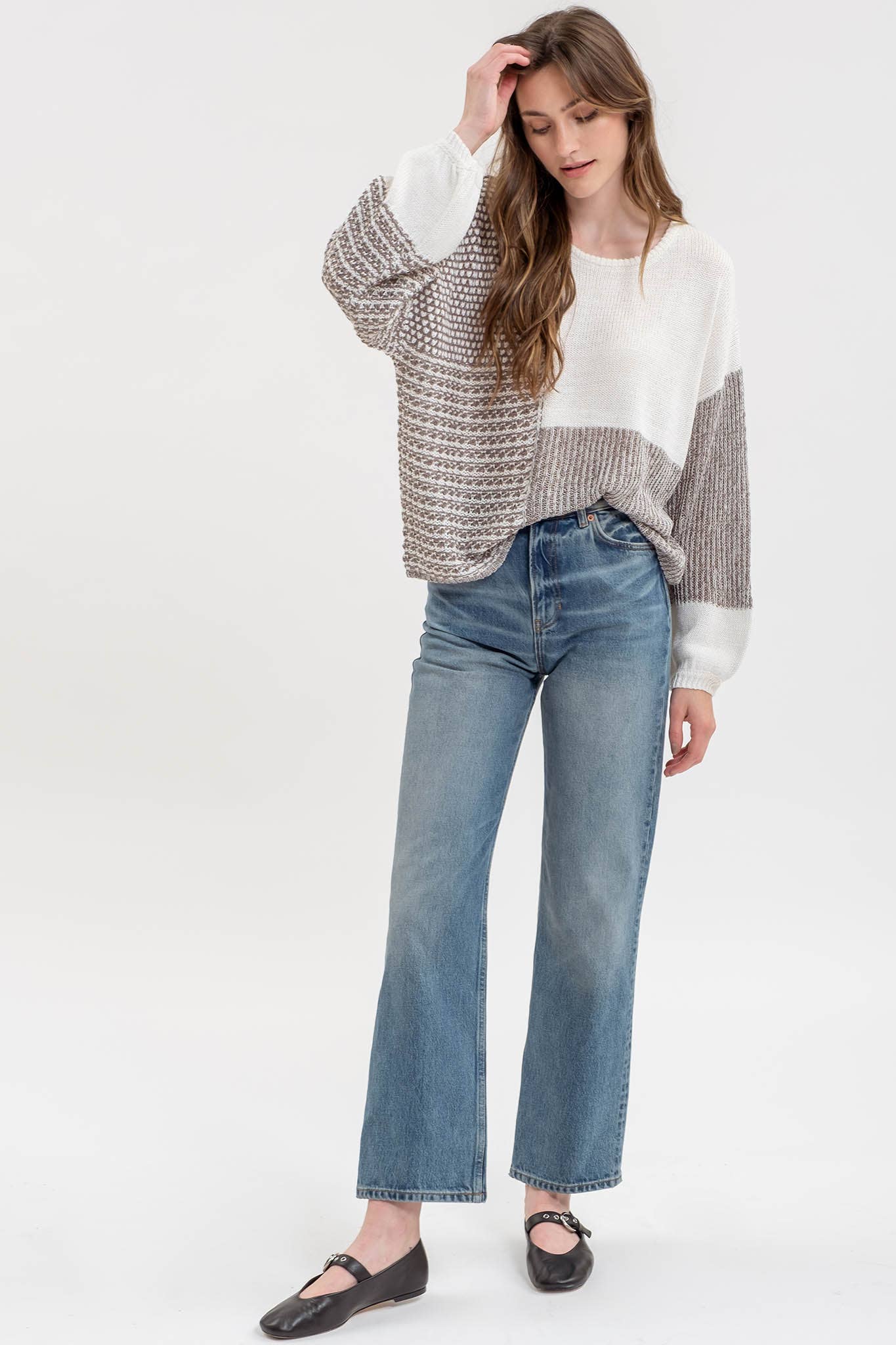 Blu Pepper Back Tie Colorblock Knit Sweater - Grey Multi - Rosie Karma