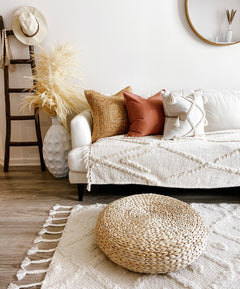 Handmade Boho Throw Blanket with Fringe – Textured Diamond Pattern Cotton Blanket (50x65)