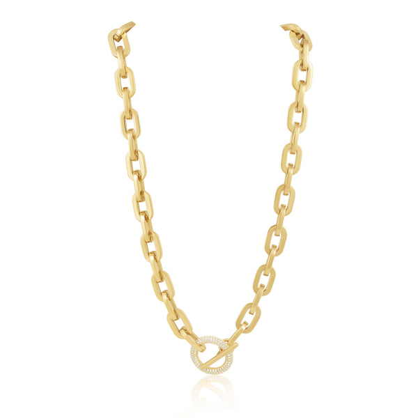 Gold chain necklace on a white background