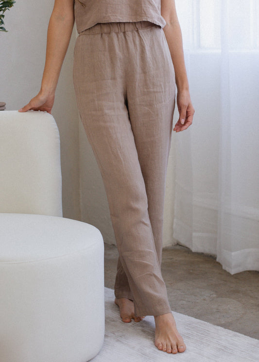 100% Linen Wide-Leg Pants | Effortless Pull-On Style with Pockets