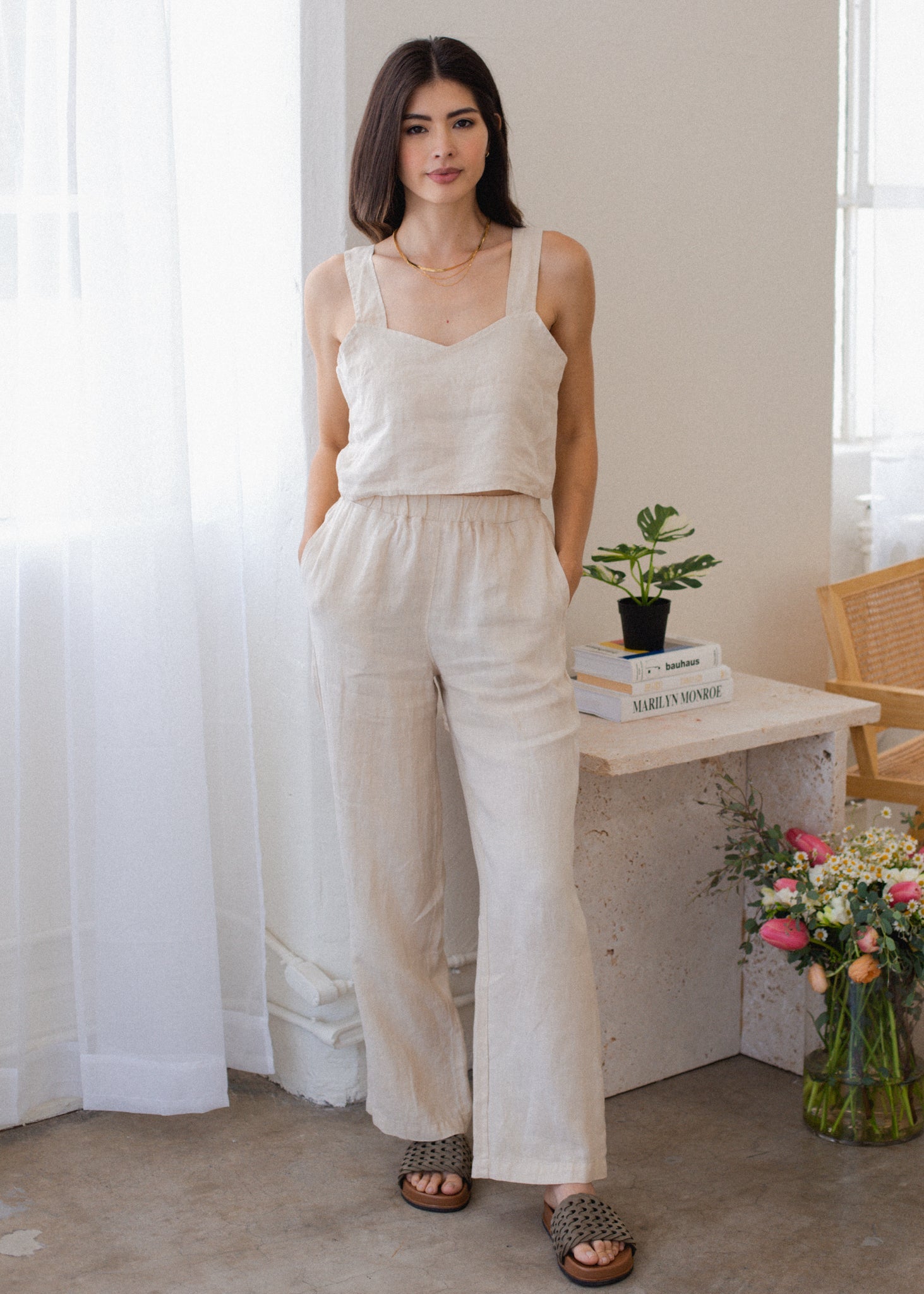 100% Linen Wide-Leg Pants | Effortless Pull-On Style with Pockets