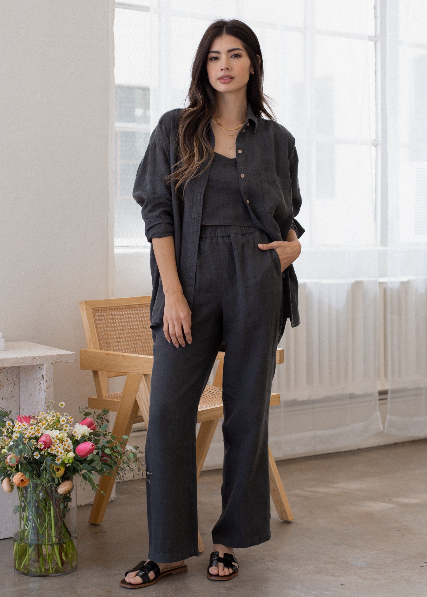 100% Linen Wide-Leg Pants | Effortless Pull-On Style with Pockets