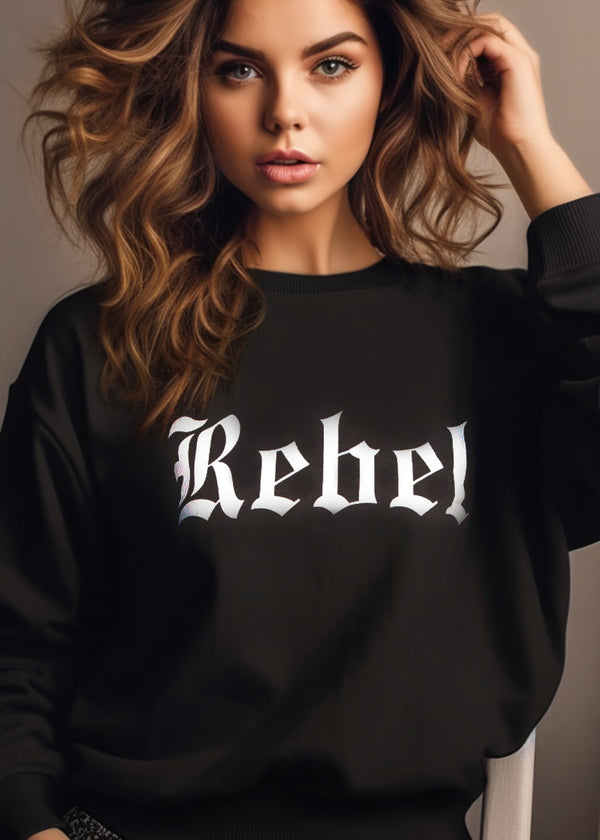 Women’s Rebel Sweatshirt with bold graphic print – edgy, comfortable cotton blend statement sweatshirt for women 
