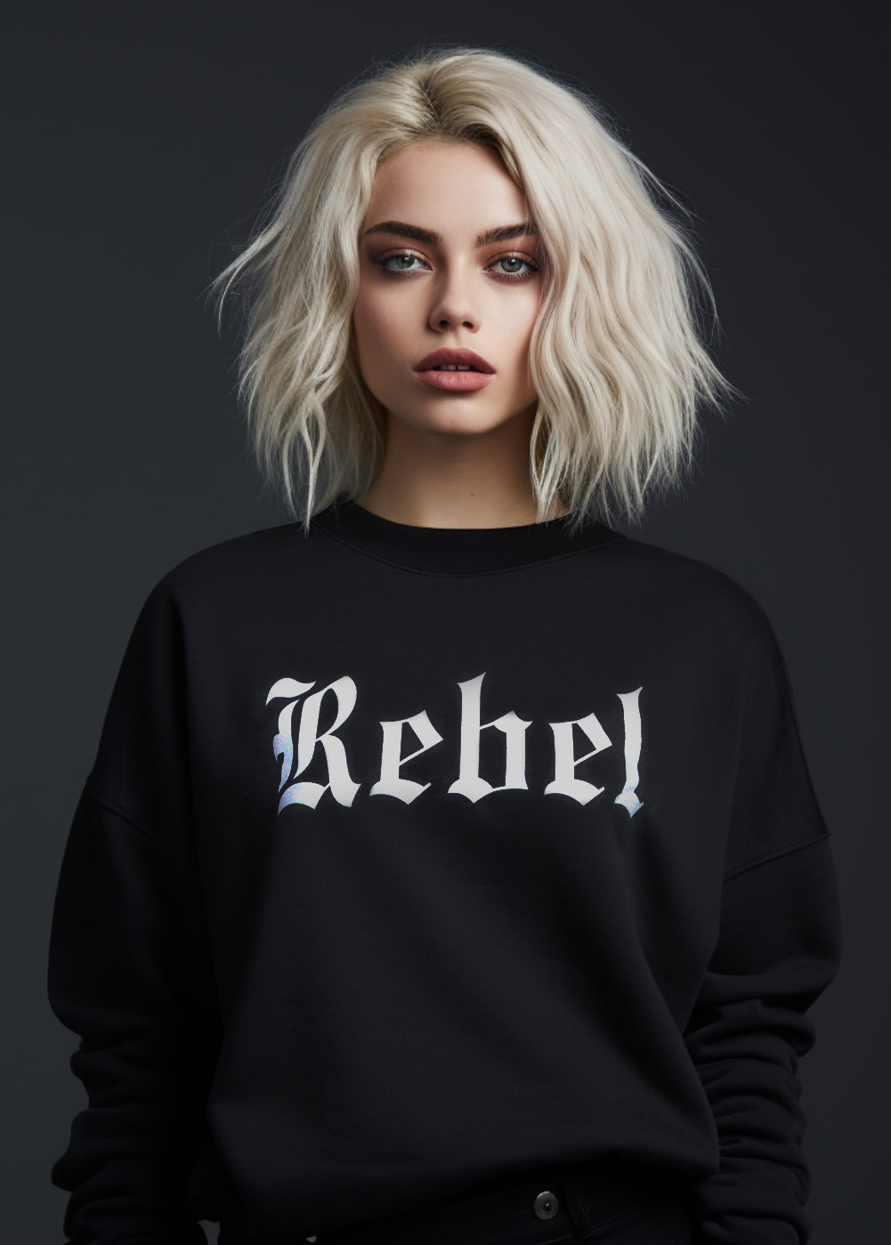 Women’s Rebel Sweatshirt with bold graphic print – edgy, comfortable cotton blend statement sweatshirt for women 