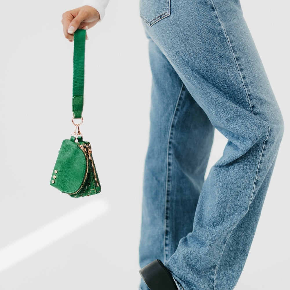 Wonderlust Woven Dual Pouch Wristlet – Hands-Free Woven Wallet Bag in 6 Colors