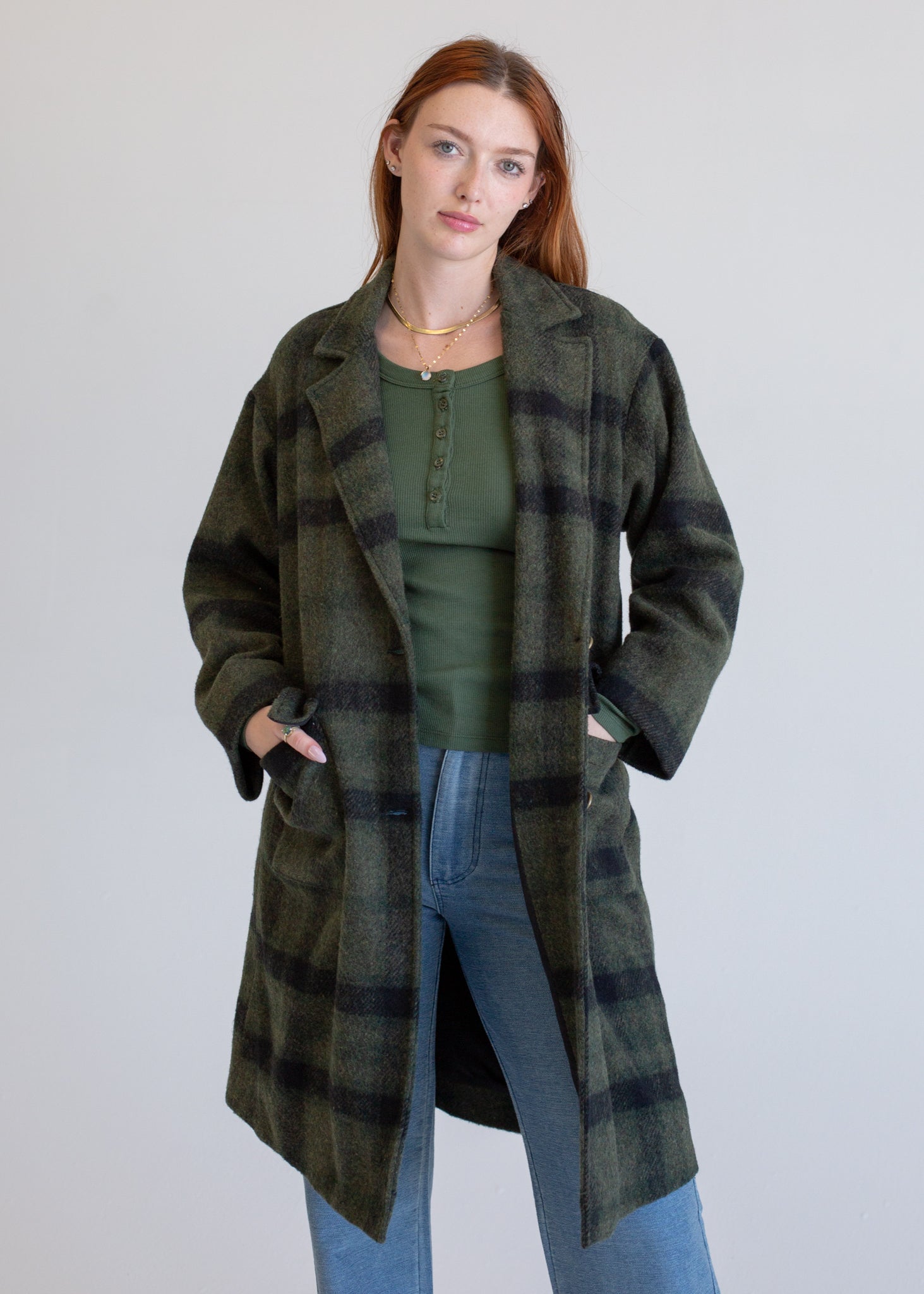 Patterned Wool Winter Coat | Luxe Fuzzy Wool with Metal Buttons